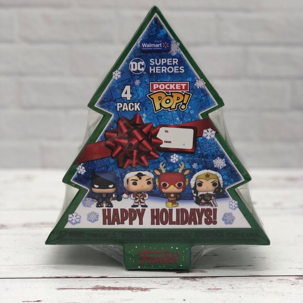 Funko Pocket Pop DC Super Heroes Holiday Tree 4 pack Batman Flash Wonder Woman